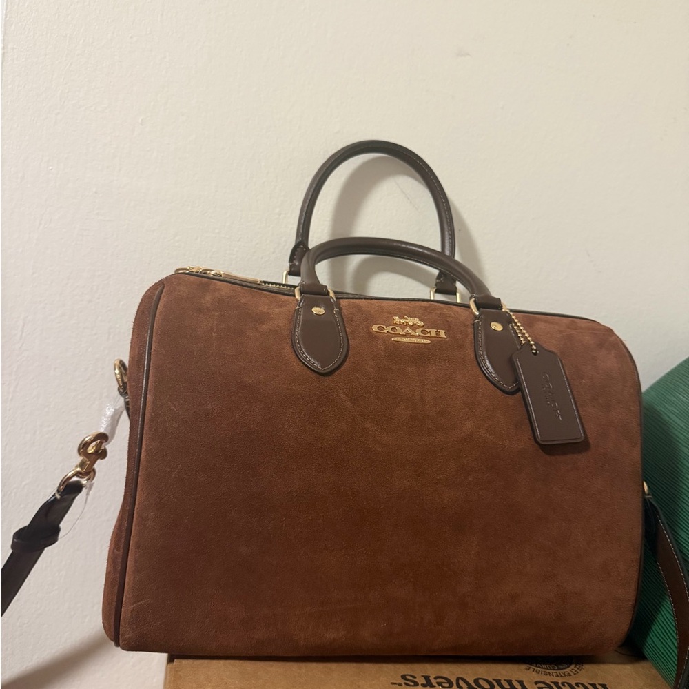 Coach Brown Suede Satchel with Dark Brown Trim